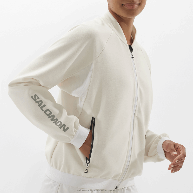 Salomon vit/djup svart mellanlagerjacka med hel dragkedja för kvinnor - equipe T82RP859