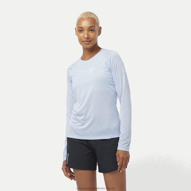 Salomon chambray blå/ljung dam långärmad t-shirt - cross run T82RP914