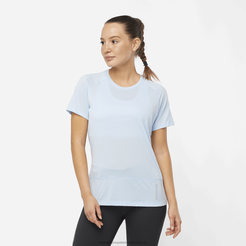 Salomon chambray blå/ljung kortärmad dam t-shirt - cross run T82RP882