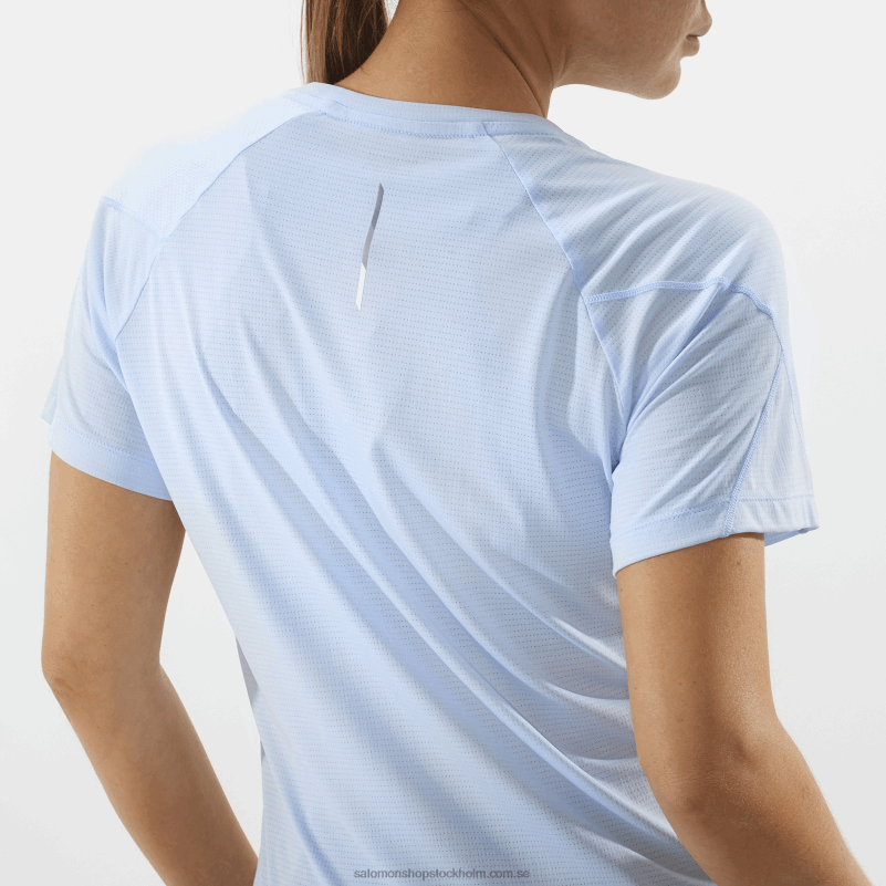 Salomon chambray blå/ljung kortärmad dam t-shirt - cross run T82RP882