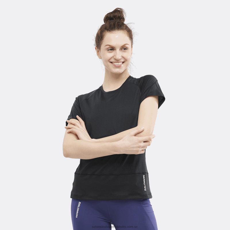 Salomon djup svart kortärmad dam t-shirt - cross run T82RP883