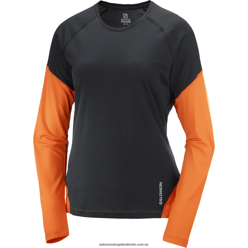 Salomon djup svart/scharlakansröd ibis/nocturne dam långärmad t-shirt - cross run T82RP919