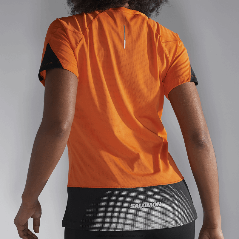 Salomon scarlet ibis/djup svart/nocturne kortärmad dam t-shirt - cross run T82RP886