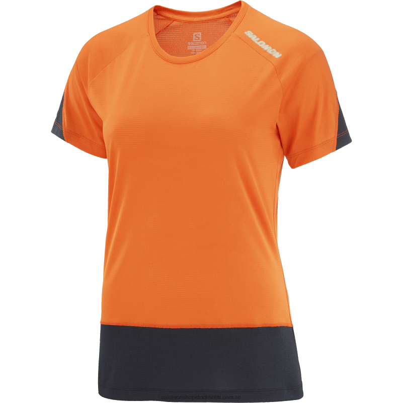 Salomon scarlet ibis/djup svart/nocturne kortärmad dam t-shirt - cross run T82RP886