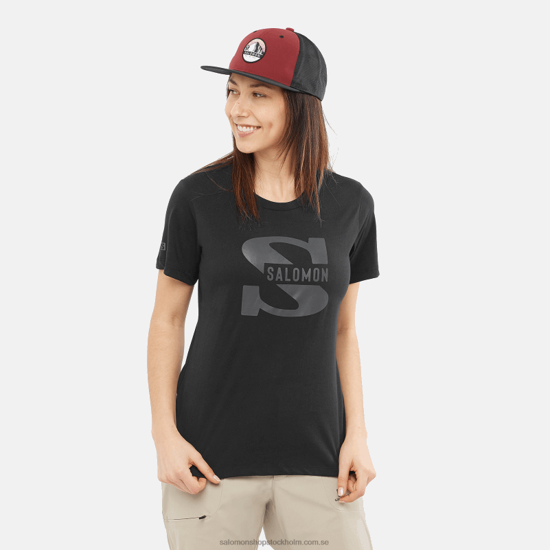 Salomon svart kortärmad t-shirt för kvinnor - outlife stor logotyp T82RP903