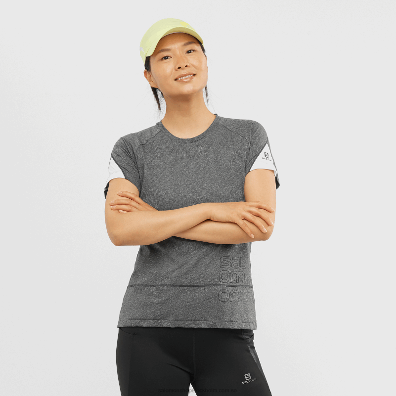 Salomon svart/ljung/vit kortärmad dam t-shirt - cross run grafik T82RP892