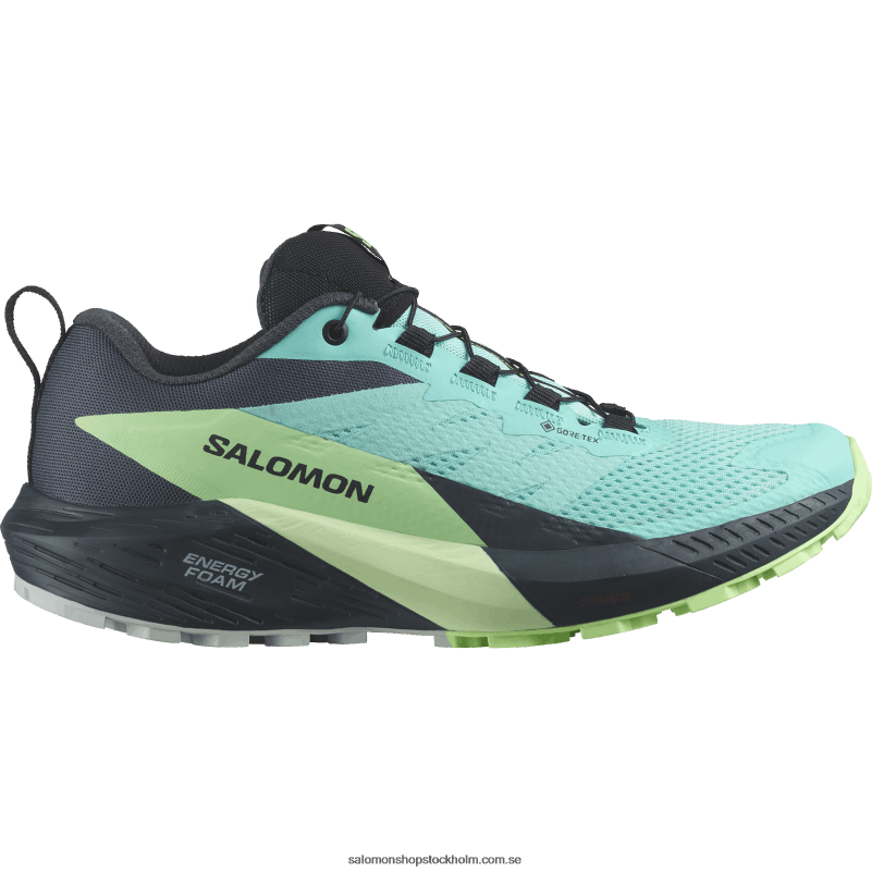 Salomon blå strålglans/grön ask/india bläck damlöparskor - sense ride 5 gore-tex T82RP1528
