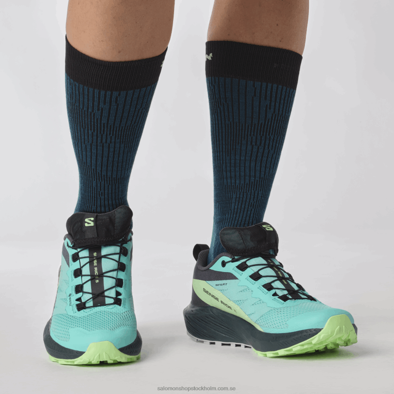 Salomon blå strålglans/grön ask/india bläck damlöparskor - sense ride 5 gore-tex T82RP1528