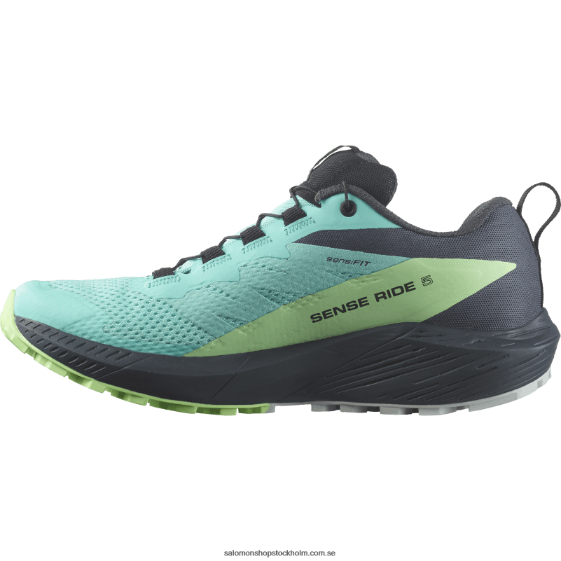 Salomon blå strålglans/grön ask/india bläck damlöparskor - sense ride 5 gore-tex T82RP1528