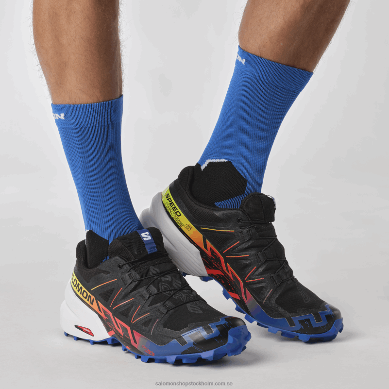 Salomon svart/surfa på nätet/säkerhetsgul damlöparskor - speedcross 6 gore-tex blå eld T82RP1509