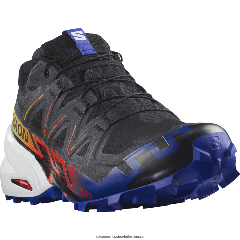 Salomon svart/surfa på nätet/säkerhetsgul damlöparskor - speedcross 6 gore-tex blå eld T82RP1509
