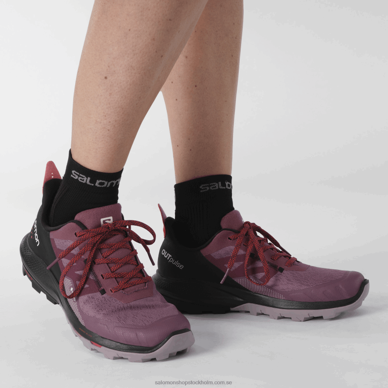 Salomon tulpanved/svart/vallmoröd damvandringsskor - outpulse gore-tex T82RP1122