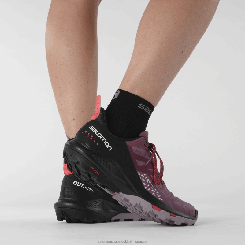 Salomon tulpanved/svart/vallmoröd damvandringsskor - outpulse gore-tex T82RP1122