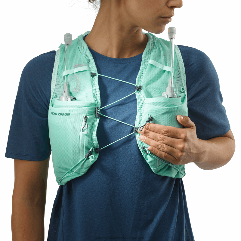 Salomon strandglas/ebenholts/poolblå löparväst dam med kolvar ingår - adv skin 12 T82RP965