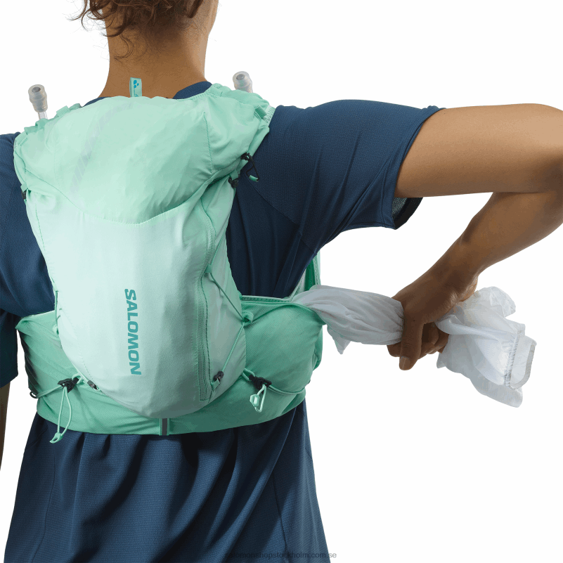 Salomon strandglas/ebenholts/poolblå löparväst dam med kolvar ingår - adv skin 12 T82RP965