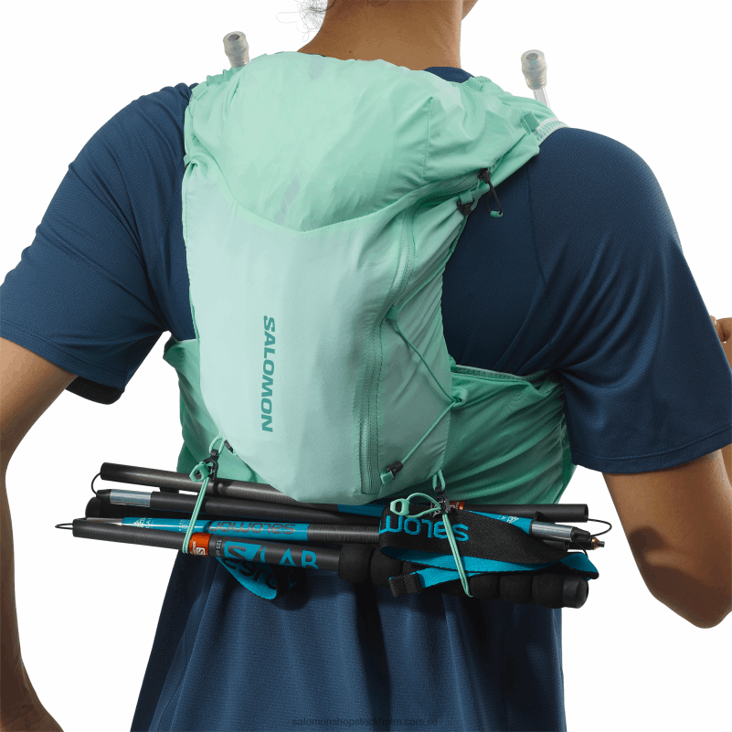 Salomon strandglas/ebenholts/poolblå löparväst dam med kolvar ingår - adv skin 12 T82RP965
