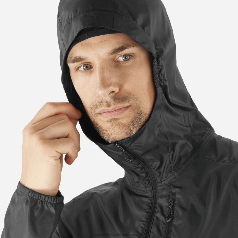 Salomon djup svart vindjacka herr hoodie - bonatti sidvind T82RP1094