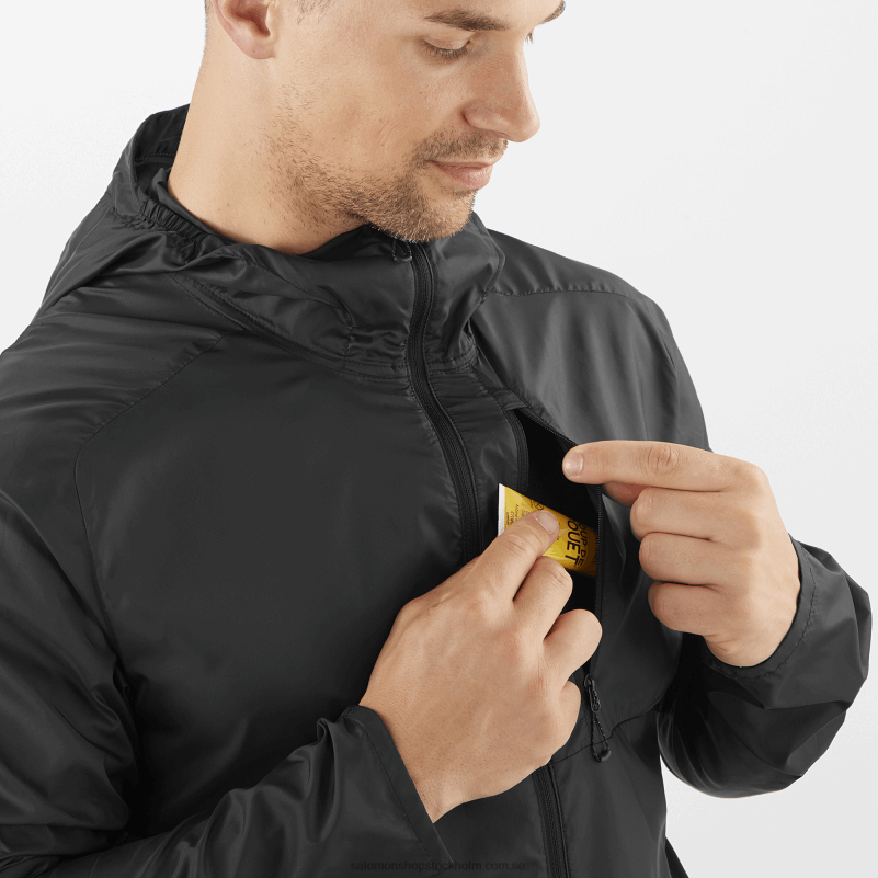 Salomon djup svart vindjacka herr hoodie - bonatti sidvind T82RP1094