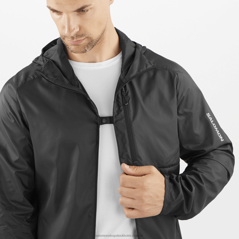 Salomon djup svart vindjacka herr hoodie - bonatti sidvind T82RP1094