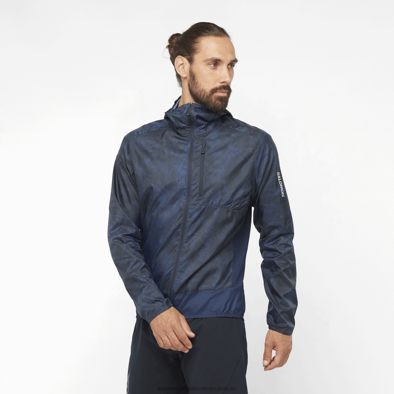 Salomon marinblå iris/ao/djup svart vindjacka herr hoodie - bonatti sidvind T82RP1093