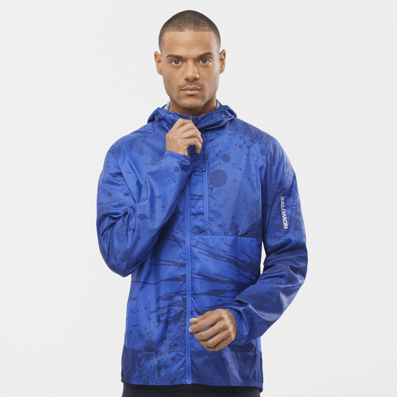 Salomon nautisk blå/ao/marin pion vindjacka herr hoodie - bonatti sidvind T82RP1097