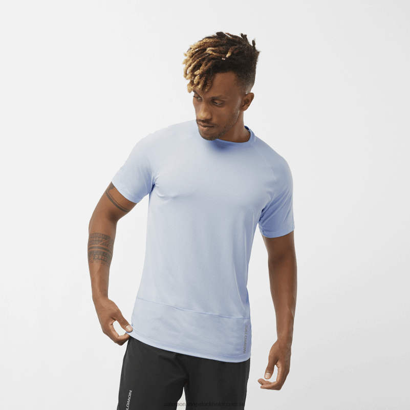 Salomon chambray blå/ljung kortärmad herr t-shirt - cross run T82RP235