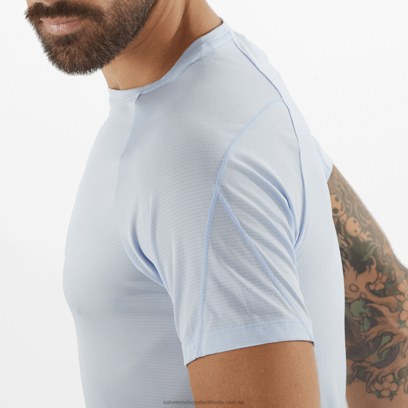 Salomon chambray blå/ljung kortärmad herr t-shirt - cross run T82RP235