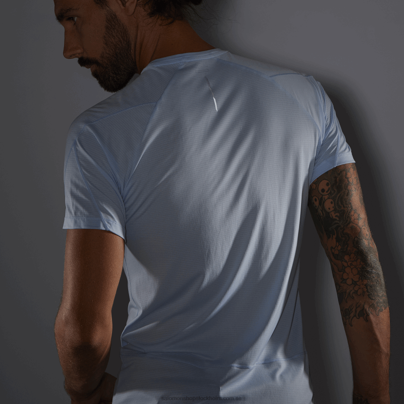 Salomon chambray blå/ljung kortärmad herr t-shirt - cross run T82RP235