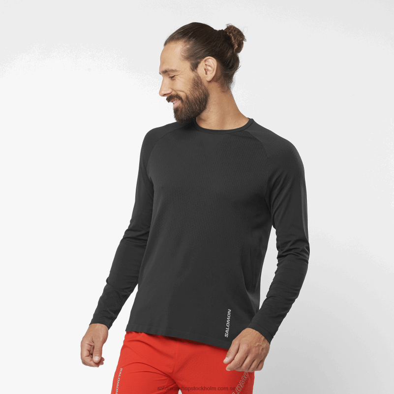 Salomon djup svart herr långärmad t-shirt - sense aero seamless T82RP230