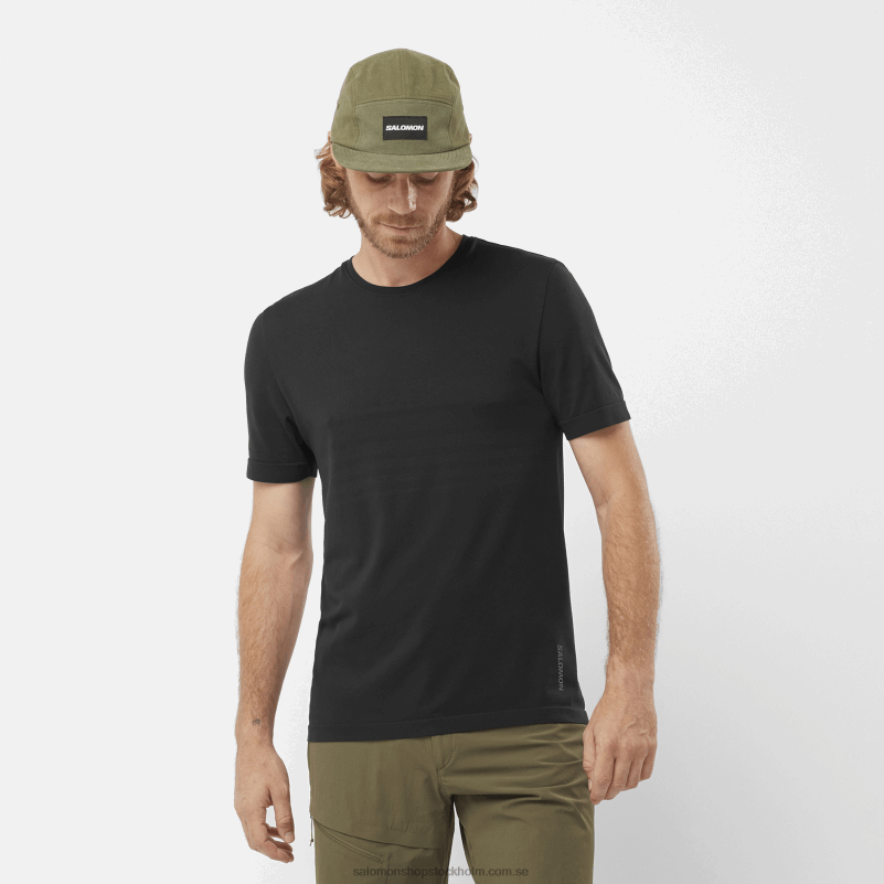Salomon djup svart kortärmad t-shirt för män - väsentligt sömlös T82RP245