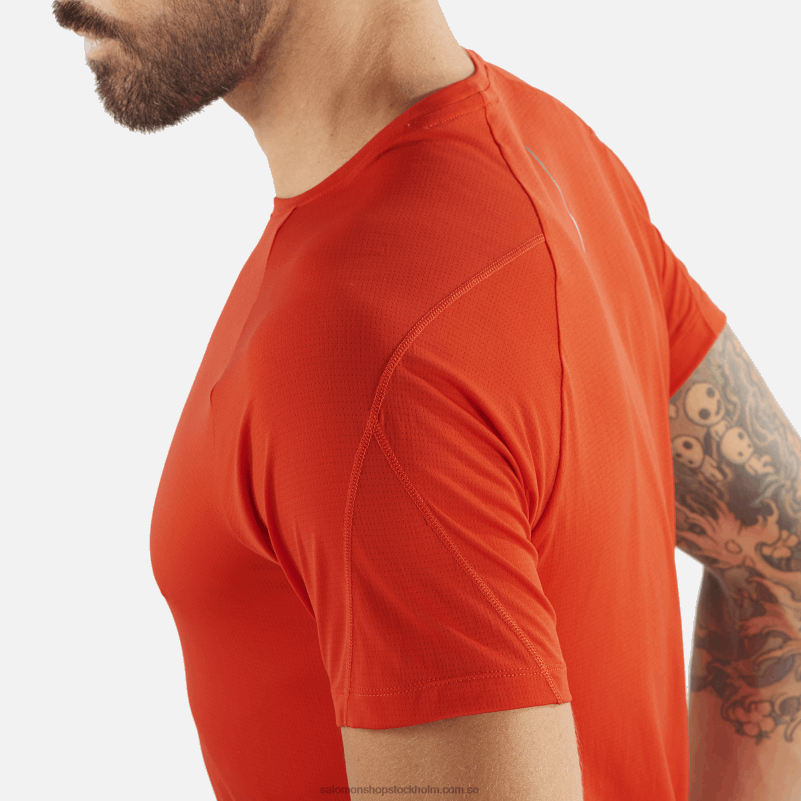 Salomon eldröd kortärmad herr t-shirt - cross run T82RP233