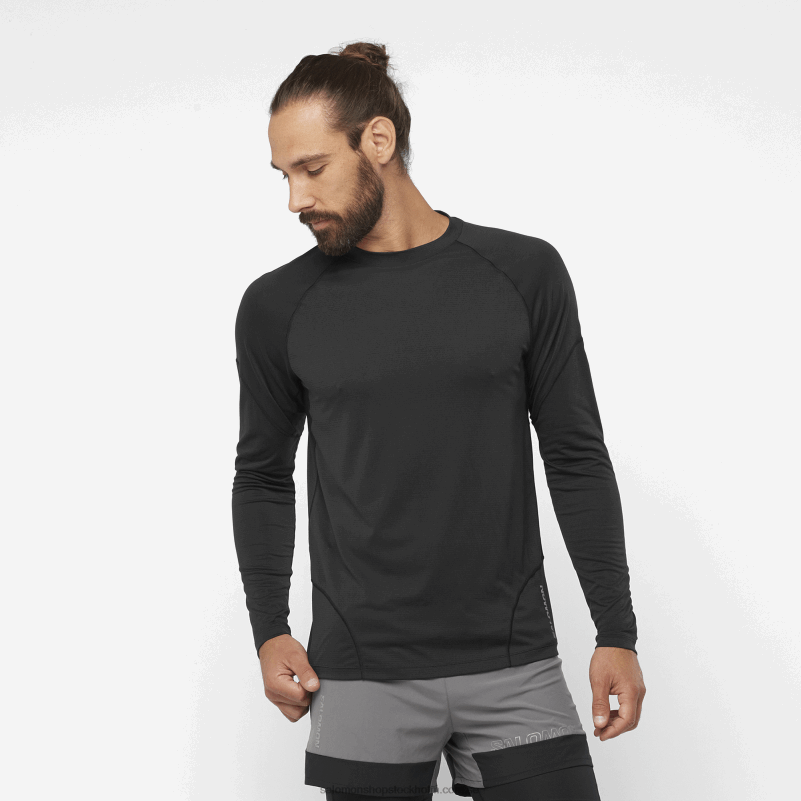 Salomon djup svart herr långärmad t-shirt - cross run T82RP539