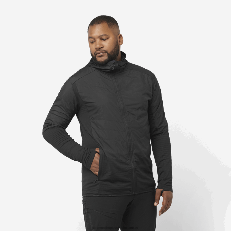 Salomon djup svart mäns mellanlagerjacka med huva - kontur hela säsongen hybrid T82RP559