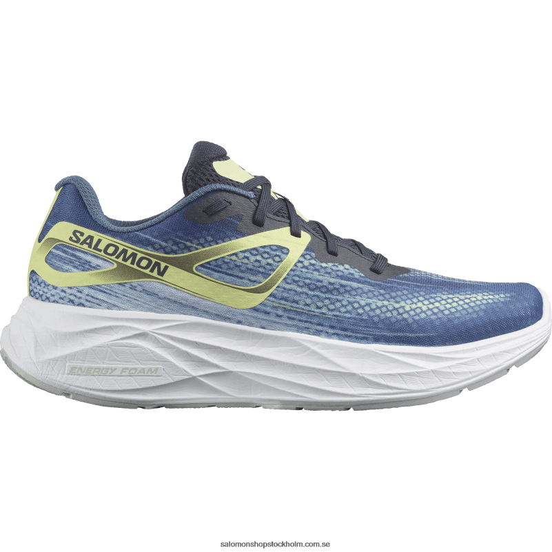 Salomon blå aska/mörk safir/solig lime löparskor för män - aero glide T82RP1063
