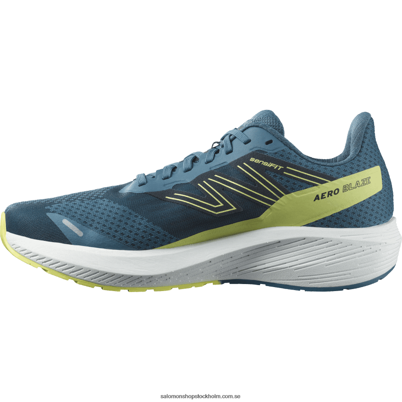 Salomon blå aska/solig lime/mörk safir löparskor för män - aero blaze T82RP1068