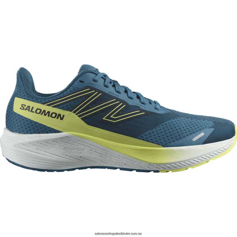 Salomon blå aska/solig lime/mörk safir löparskor för män - aero blaze wide T82RP58