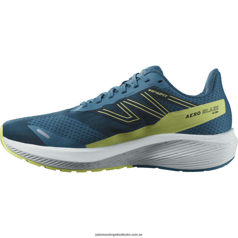 Salomon blå aska/solig lime/mörk safir löparskor för män - aero blaze wide T82RP58