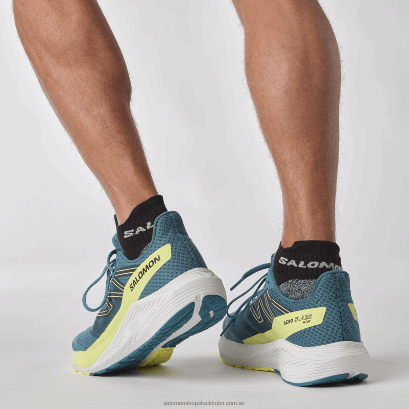 Salomon blå aska/solig lime/mörk safir löparskor för män - aero blaze wide T82RP58