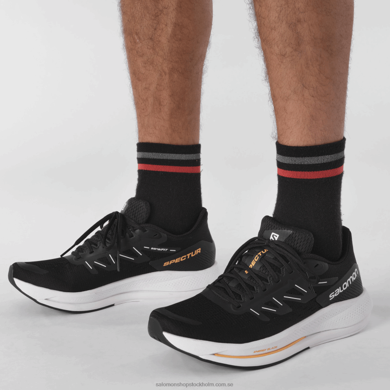 Salomon svart/vit/blinkande orange löparskor för män - spectur T82RP1078