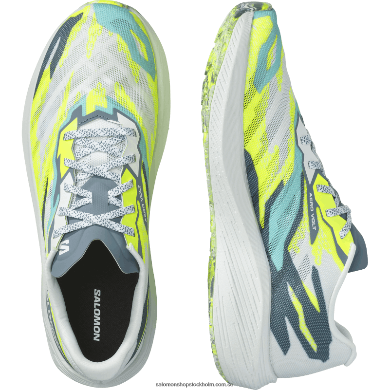 Salomon vit/kinablå/säkerhetsgul löparskor för män - aero volt T82RP59