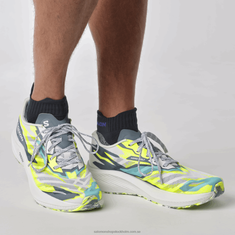 Salomon vit/kinablå/säkerhetsgul löparskor för män - aero volt T82RP59