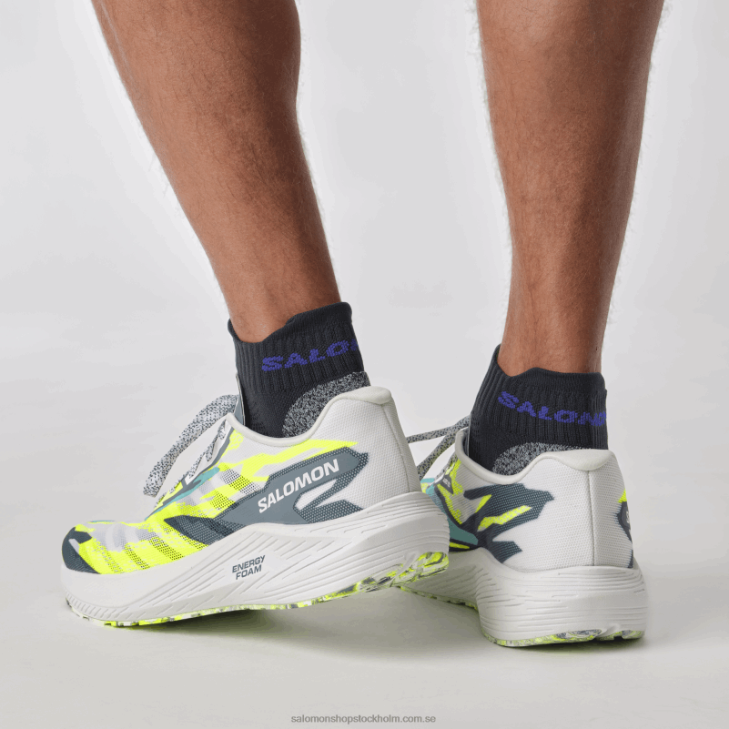Salomon vit/kinablå/säkerhetsgul löparskor för män - aero volt T82RP59