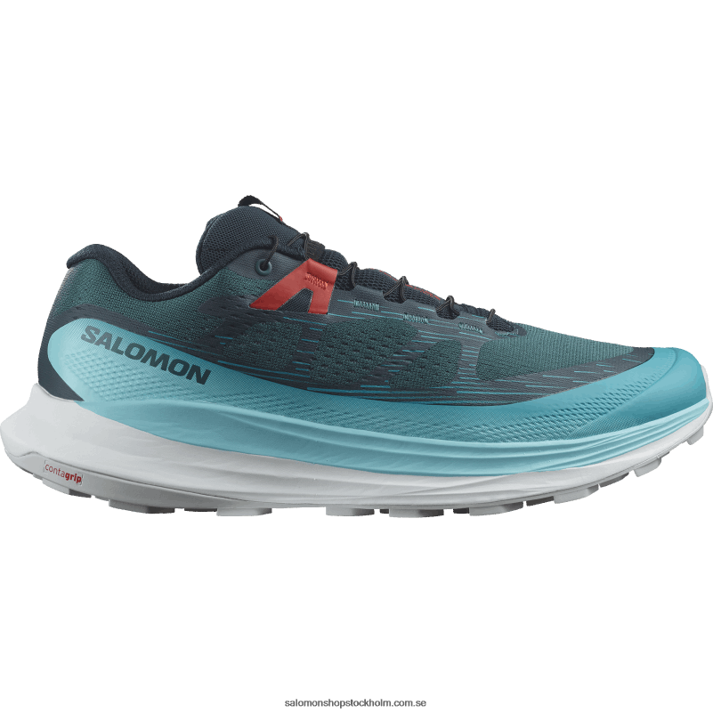 Salomon atlantisk djup/blå lyster/eldröd trail löparskor för män - ultra glide 2 breda T82RP1469
