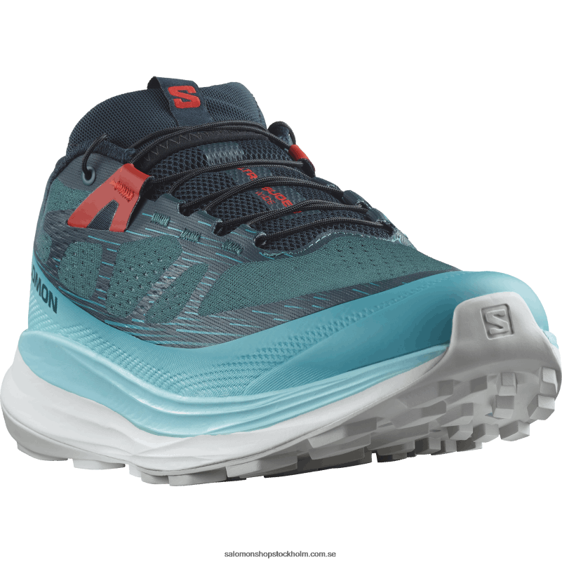 Salomon atlantisk djup/blå lyster/eldröd trail löparskor för män - ultra glide 2 breda T82RP1469