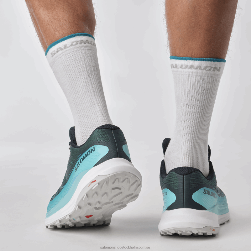 Salomon atlantisk djup/blå lyster/eldröd trail löparskor för män - ultra glide 2 breda T82RP1469