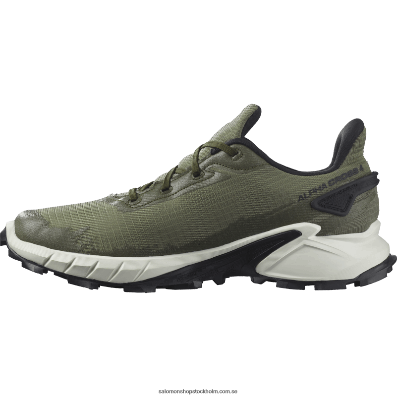Salomon djup lavgrön/vaniljis/olivnatt traillöparskor för män - alphacross 4 gore-tex T82RP1476