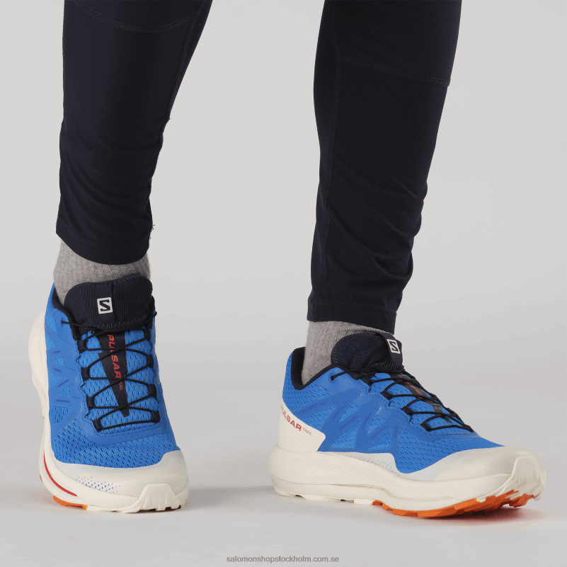 Salomon indigo bunting/vaniljglass/vibrerande apelsin trail löparskor för män - pulsar trail T82RP1458
