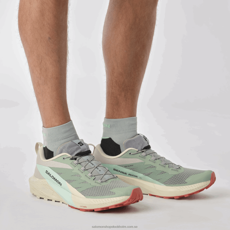 Salomon liljepad/regnig dag/blekt aqua traillöparskor för män - sense ride 5 T82RP1433