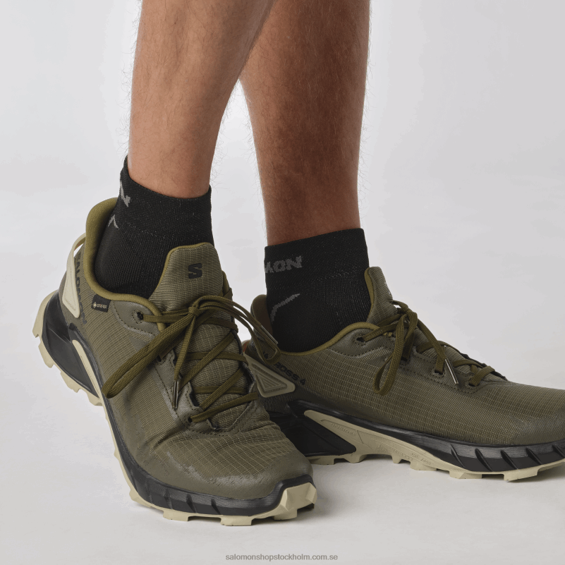 Salomon oliv natt/svart/moggrå traillöparskor för män - alphacross 4 gore-tex T82RP1477