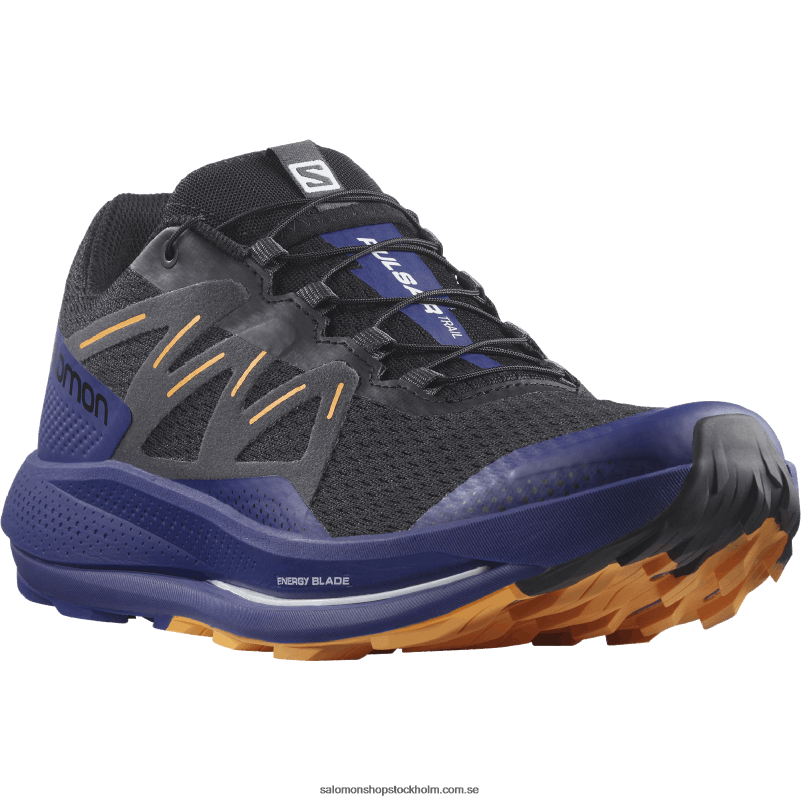 Salomon svart/klematisblå/flammande orange trail löparskor för män - pulsar trail T82RP1462